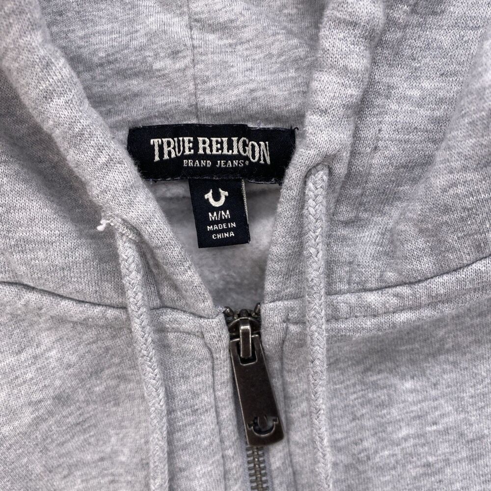 True Religion Alumni Logo Full Zip Hoodie Mens Medium Gray Streetwear Skater - Picture 10 of 13